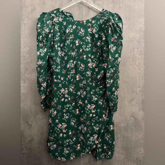 Reformation Juni Green Gathered Floral Print Crepe Mini Dress Size 10 B723 - Picture 4 of 8